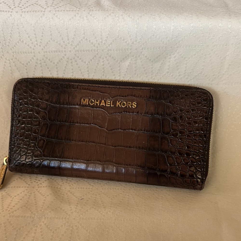 Michael Kors Brown Croc Embossed Wallet